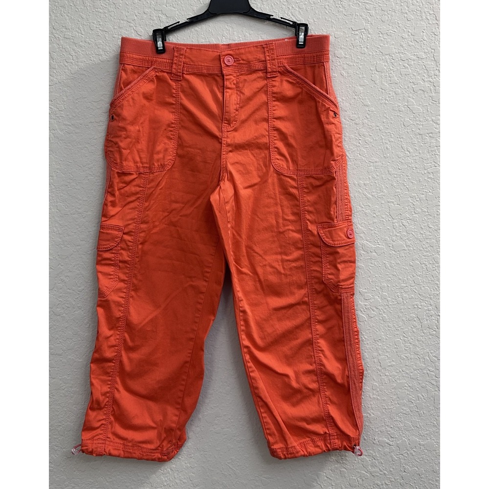 Vintage 2000s/ Y2K Woman's Orange Capri Cargo Pants Gorpcore Granola (Size: 8)